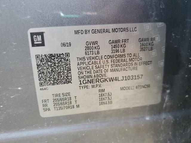 1GNERGKW4LJ103157 - 2020 CHEVROLET TRAVERSE LT ვერცხლისფერი ფოტო 14