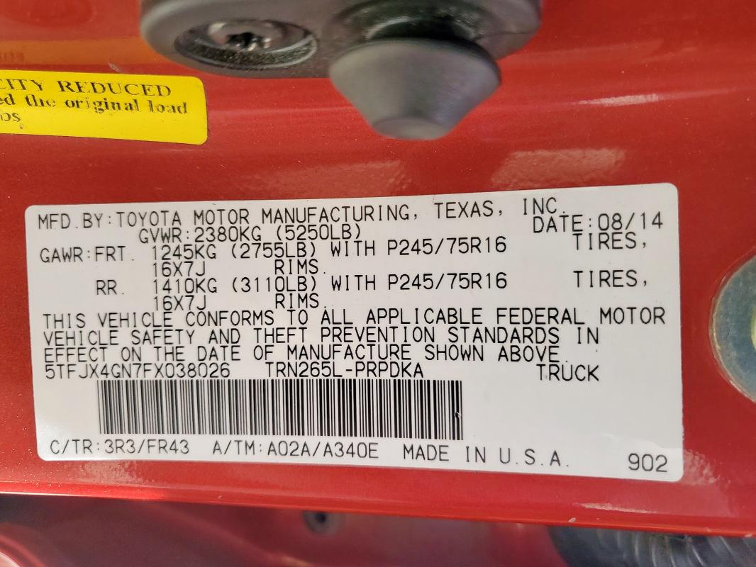 5TFJX4GN7FX038026 - 2015 TOYOTA TACOMA DOUBLE CAB PRERUNNER MAROON photo 13