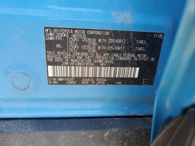 JTMF1RFV3MD078558 - 2021 TOYOTA RAV4 LE BLUE photo 13