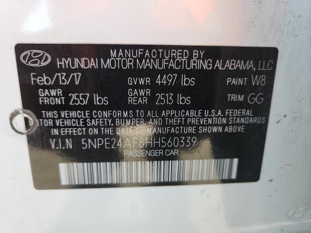 5NPE24AF8HH560339 - 2017 HYUNDAI SONATA SE WHITE photo 12