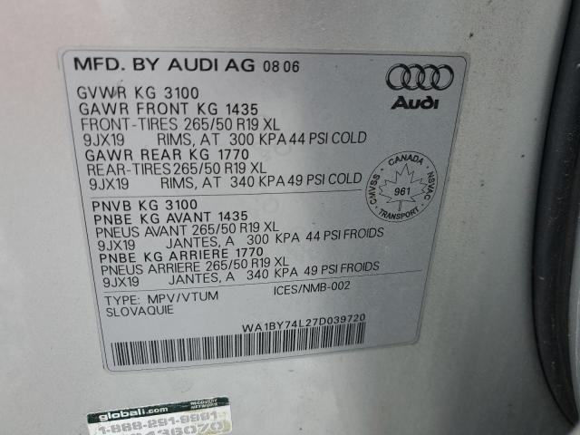 WA1BY74L27D039720 - 2007 AUDI Q7 3.6 QUATTRO PREMIUM SILVER photo 13