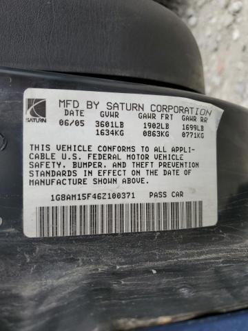1G8AM15F46Z100371 - 2006 SATURN ION LEVEL 2 BLUE photo 12