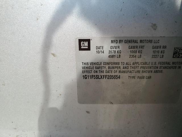 1G11F5SLXFF205654 - 2015 CHEVROLET MALIBU LTZ ვერცხლისფერი ფოტო 12