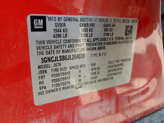 3GNCJLSB6JL294638 - 2018 CHEVROLET TRAX 1LT 红色 照片 13