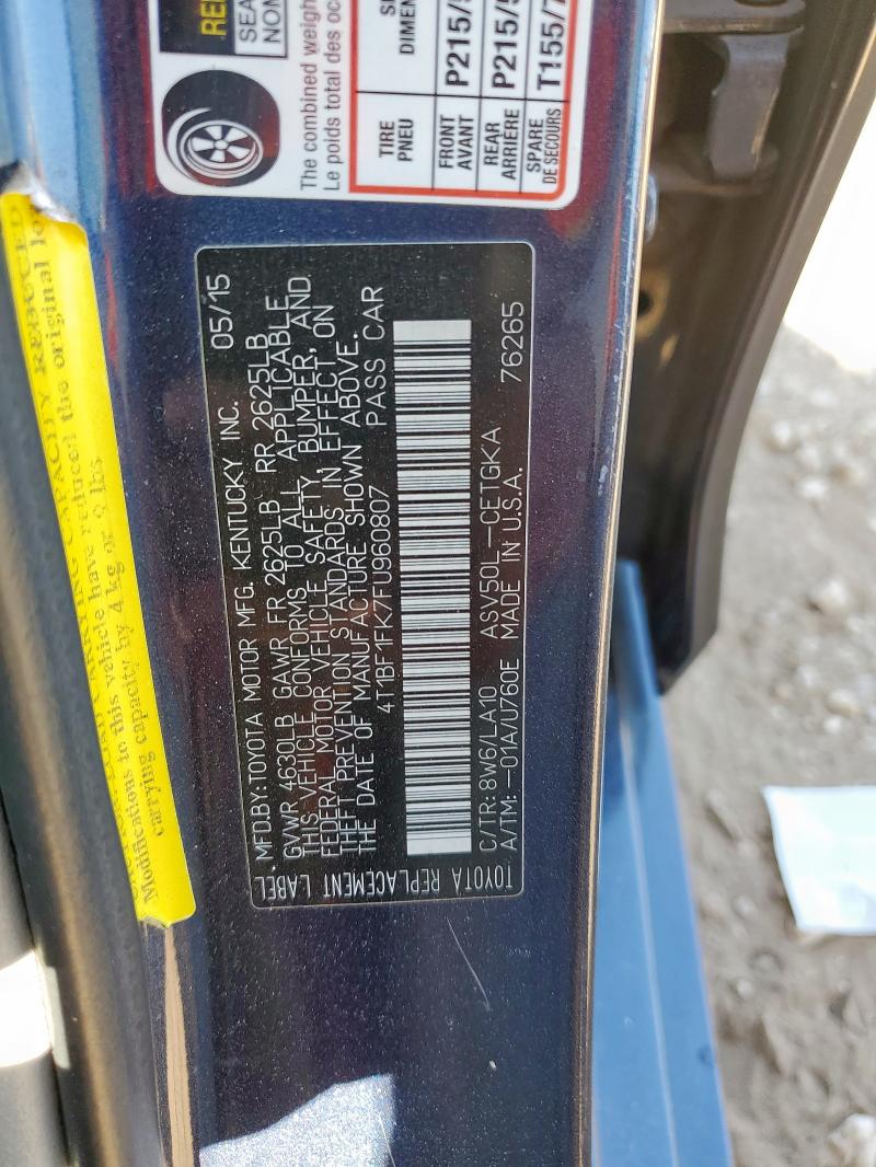 4T1BF1FK7FU960807 - 2015 TOYOTA CAMRY LE BLUE photo 13