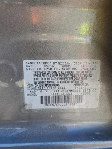 3N1CN7AP6GL898087 - 2016 NISSAN VERSA S SILVER photo 12