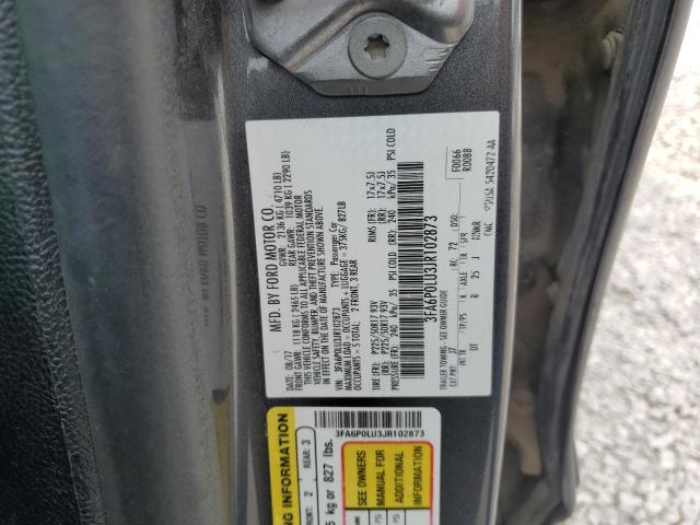 3FA6P0LU3JR102873 - 2018 FORD FUSION SE HYBRID GRAY photo 12