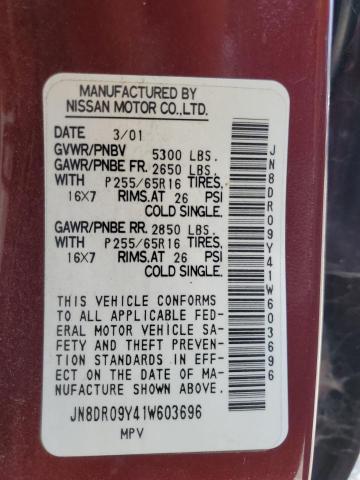 JN8DR09Y41W603696 - 2001 NISSAN PATHFINDER LE MAROON photo 12