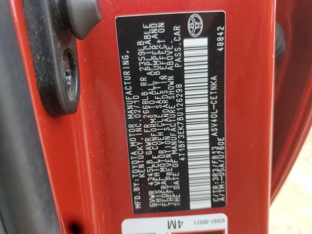 4T1BF3EK7BU126298 - 2011 TOYOTA CAMRY BASE RED photo 13