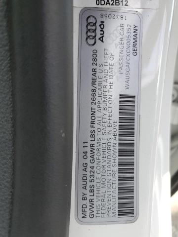 WAUSGAFCXCN005352 - 2012 AUDI A7 PRESTIGE WHITE photo 13