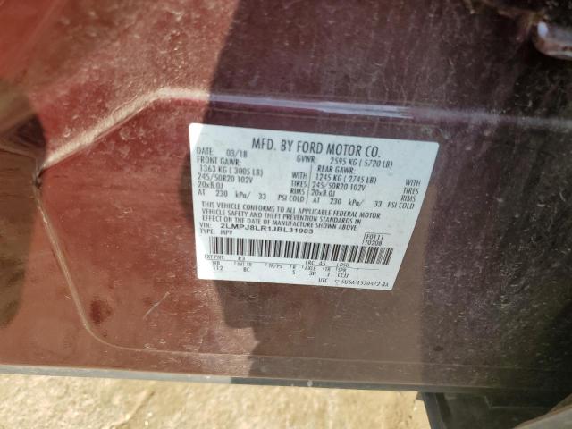 2LMPJ8LR1JBL31903 - 2018 LINCOLN MKX RESERVE Bordo fotoğraf 12