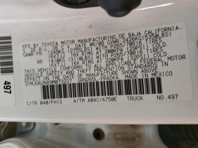 3TMJU62N89M073227 - 2009 TOYOTA TACOMA DOUBLE CAB PRERUNNER WHITE photo 12