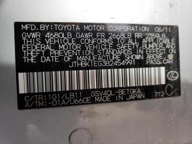 JTHBK1EG3B2454991 - 2011 LEXUS ES 350 SILVER photo 12