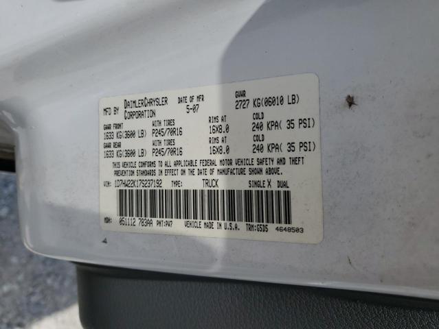1D7HW22K17S237192 - 2007 DODGE DAKOTA ST Ақ фото 12