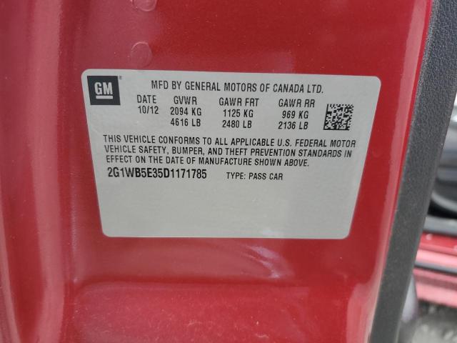 2G1WB5E35D1171785 - 2013 CHEVROLET IMPALA LT 红色 照片 12