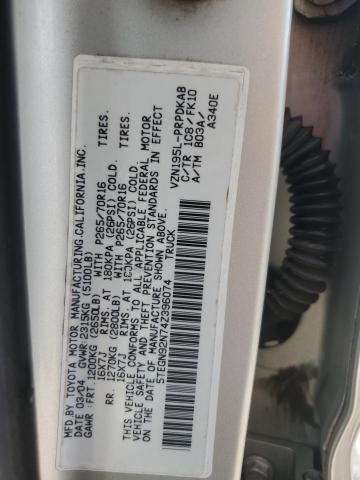 5TEGN92N74Z396074 - 2004 TOYOTA TACOMA DOUBLE CAB PRERUNNER SILVER photo 12