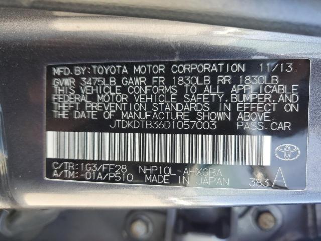 JTDKDTB36D1057003 - 2013 TOYOTA PRIUS C CHARCOAL photo 12