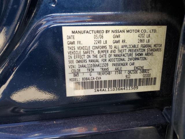 1N4AL11D36N411509 - 2006 NISSAN ALTIMA S BLUE photo 13