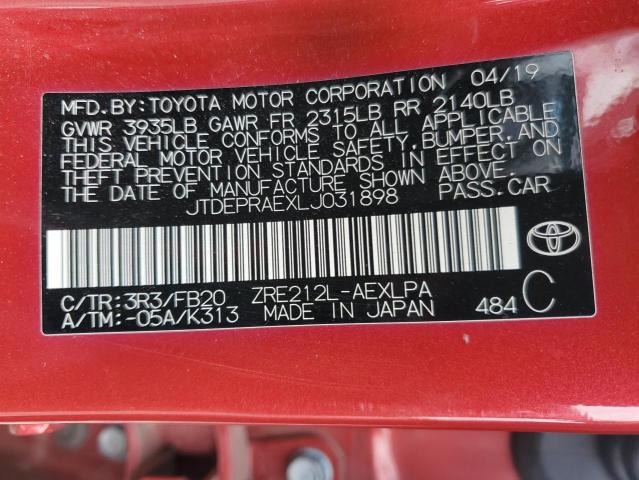 JTDEPRAEXLJ031898 - 2020 TOYOTA COROLLA LE RED photo 12