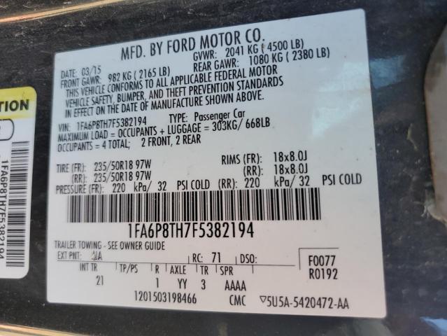 1FA6P8TH7F5382194 - 2015 FORD MUSTANG BLACK photo 12