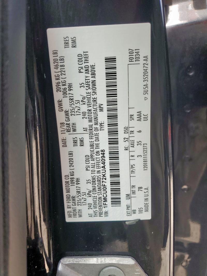 1FMCU0F72KUA40948 - 2019 FORD ESCAPE S BLACK photo 14