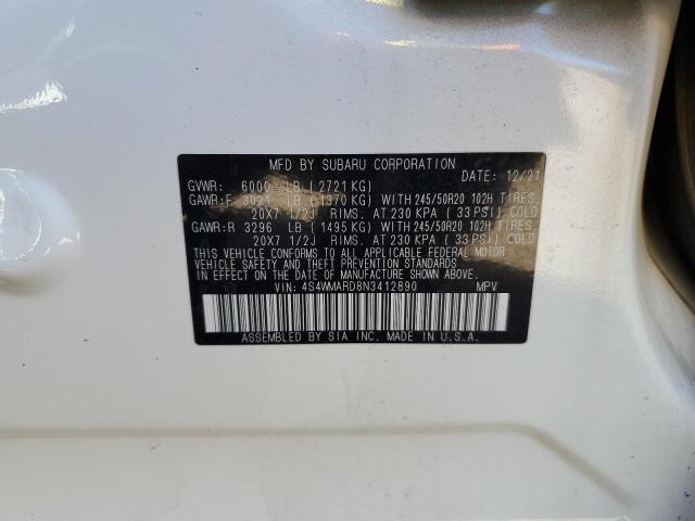 4S4WMARD8N3412890 - 2022 SUBARU ASCENT TOURING თეთრი ფოტო 14