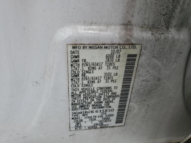 5N1AR18U28C635850 - 2008 NISSAN PATHFINDER S WHITE photo 12