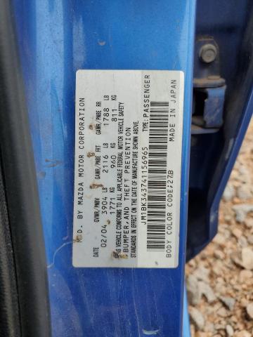 JM1BK343741156965 - 2004 MAZDA 3 HATCHBACK BLUE photo 12