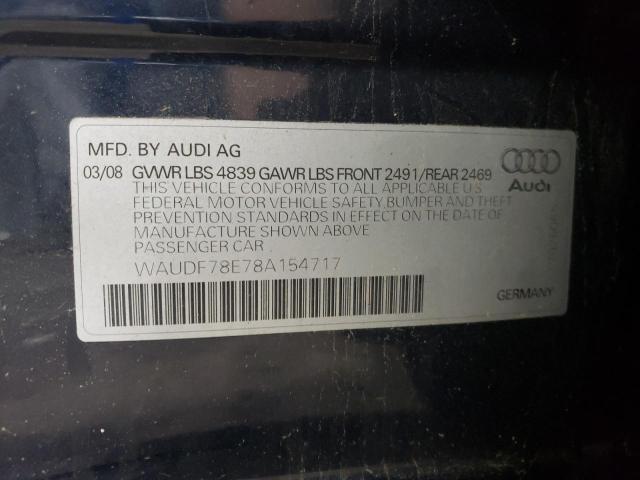 WAUDF78E78A154717 - 2008 AUDI A4 2.0T QUATTRO BLUE photo 12