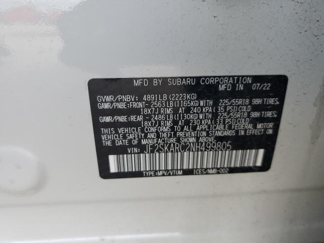 JF2SKARC2NH499805 - 2022 SUBARU FORESTER TOURING თეთრი ფოტო 14