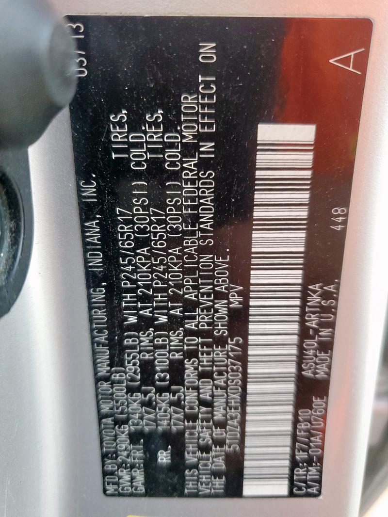 5TDZA3EHXDS037175 - 2013 TOYOTA HIGHLANDER BASE ვერცხლისფერი ფოტო 13