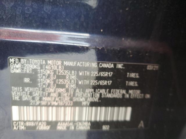 2T3P1RFV1MW187933 - 2021 TOYOTA RAV4 XLE BLUE photo 13