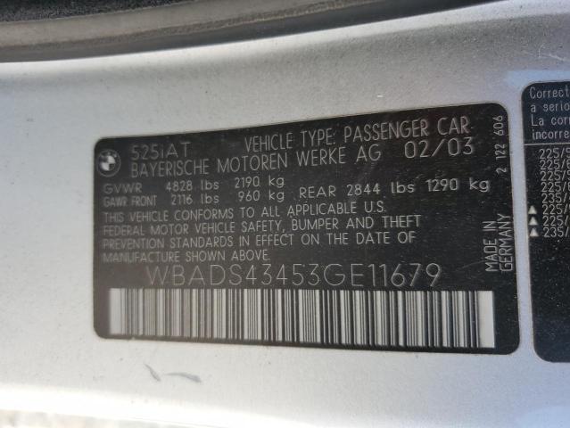 WBADS43453GE11679 - 2003 BMW 525 IT AUTOMATIC SILVER photo 12