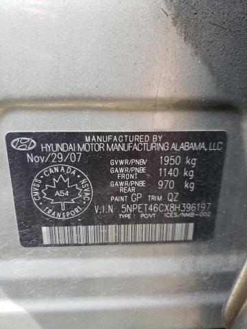 5NPET46CX8H396197 - 2008 HYUNDAI SONATA GLS GRAY photo 13