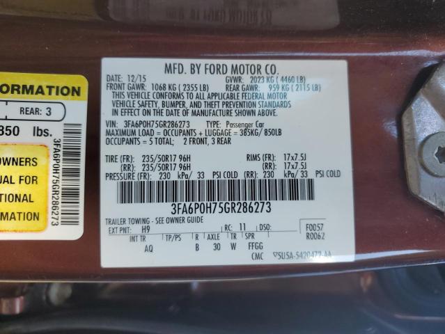 3FA6P0H75GR286273 - 2016 FORD FUSION SE BURGUNDY photo 12