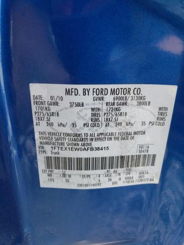 1FTEX1EW0AFB38415 - 2010 FORD F150 SUPER CAB BLUE photo 12