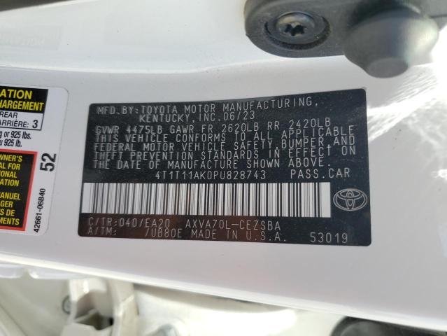 4T1T11AK0PU828743 - 2023 TOYOTA CAMRY SE NIGHT SHADE WHITE photo 12