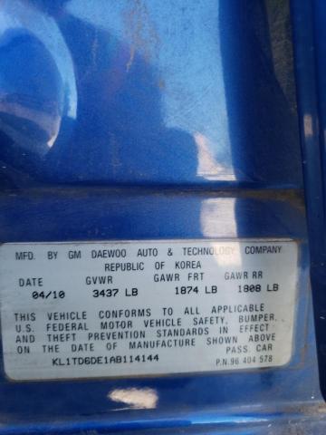 KL1TD6DE1AB114144 - 2010 CHEVROLET AVEO LS 蓝色 照片 12