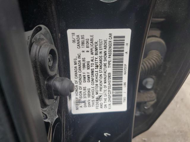 2HGFC2F55JH572809 - 2018 HONDA CIVIC LX Siyah fotoğraf 12