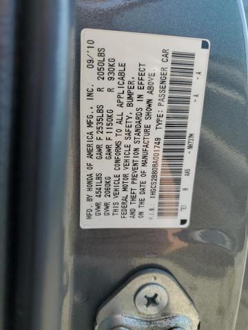 1HGCS2B80BA001749 - 2011 HONDA ACCORD EXL GRAY photo 12