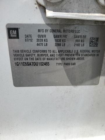 1G11C5SA7DU102465 - 2013 CHEVROLET MALIBU 1LT WHITE photo 12