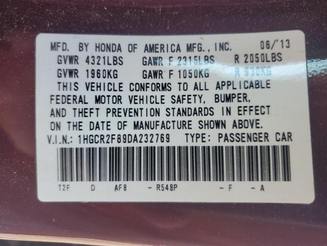 1HGCR2F89DA232769 - 2013 HONDA ACCORD EXL BURGUNDY photo 13