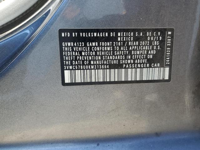 3VWC57BU0KM213664 - 2019 VOLKSWAGEN JETTA S GRAY photo 12