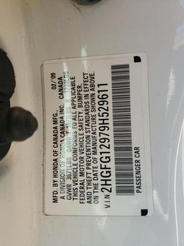 2HGFG12979H529611 - 2009 HONDA CIVIC EXL WHITE photo 12