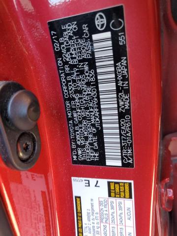 JTDKARFP6H3011836 - 2017 TOYOTA PRIUS PRIM Қызыл фото 13