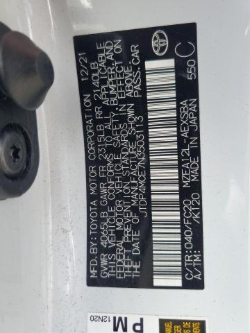 JTDP4MCE7N3503113 - 2022 TOYOTA COROLLA SE WHITE photo 12