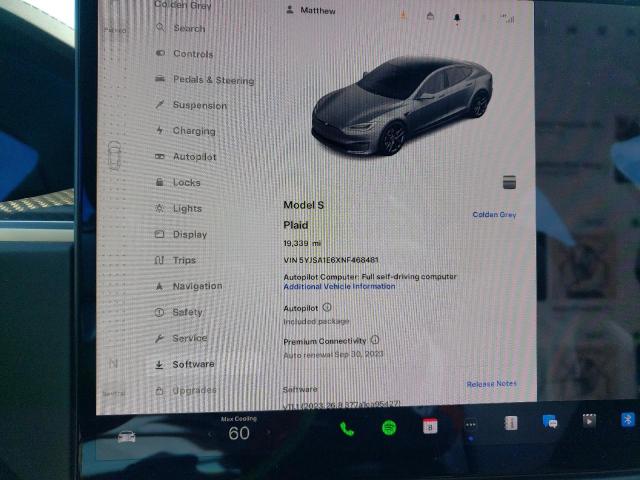5YJSA1E6XNF468481 - 2022 TESLA MODEL S Մոխրագույն լուսանկար 9