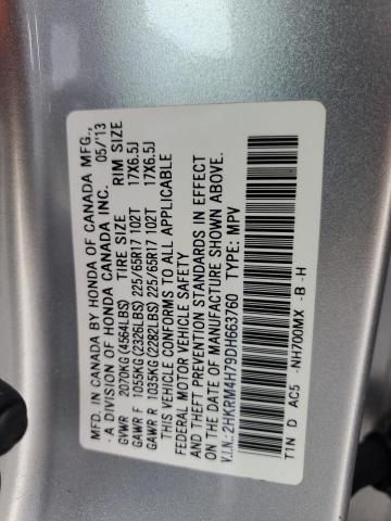 2HKRM4H79DH663760 - 2013 HONDA CR-V EXL SILVER photo 13