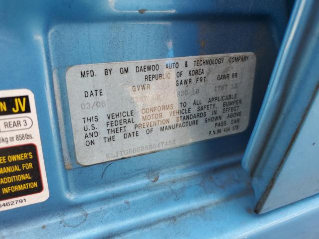KL1TG66686B647452 - 2006 CHEVROLET AVEO LT ლურჯი ფოტო 13