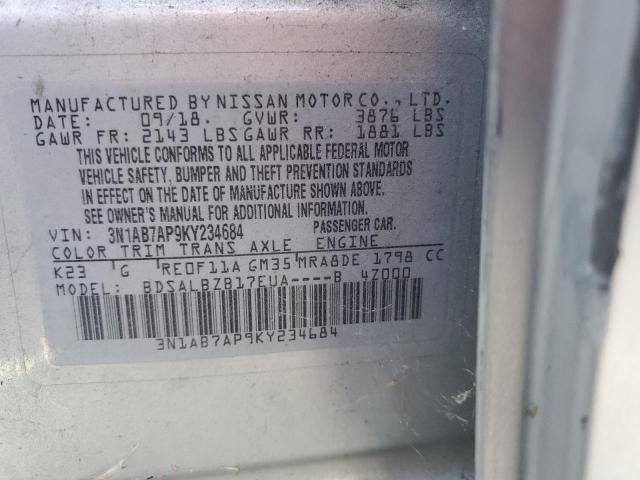 3N1AB7AP9KY234684 - 2019 NISS SENTRA S SILVER photo 12